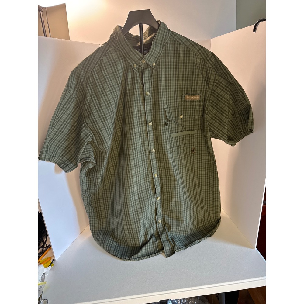 Columbia PHG Mens Green Plaid Short Sleeve Hunting Fishing Shirt Large XL